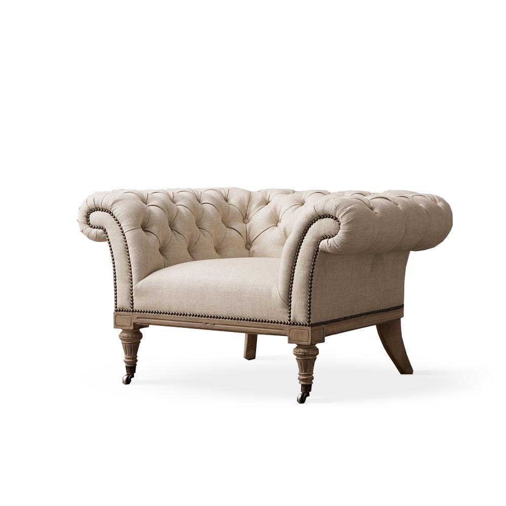 مبل یک نفره النا پایه گردویی با پتینه سفید پارچه کنزو 1