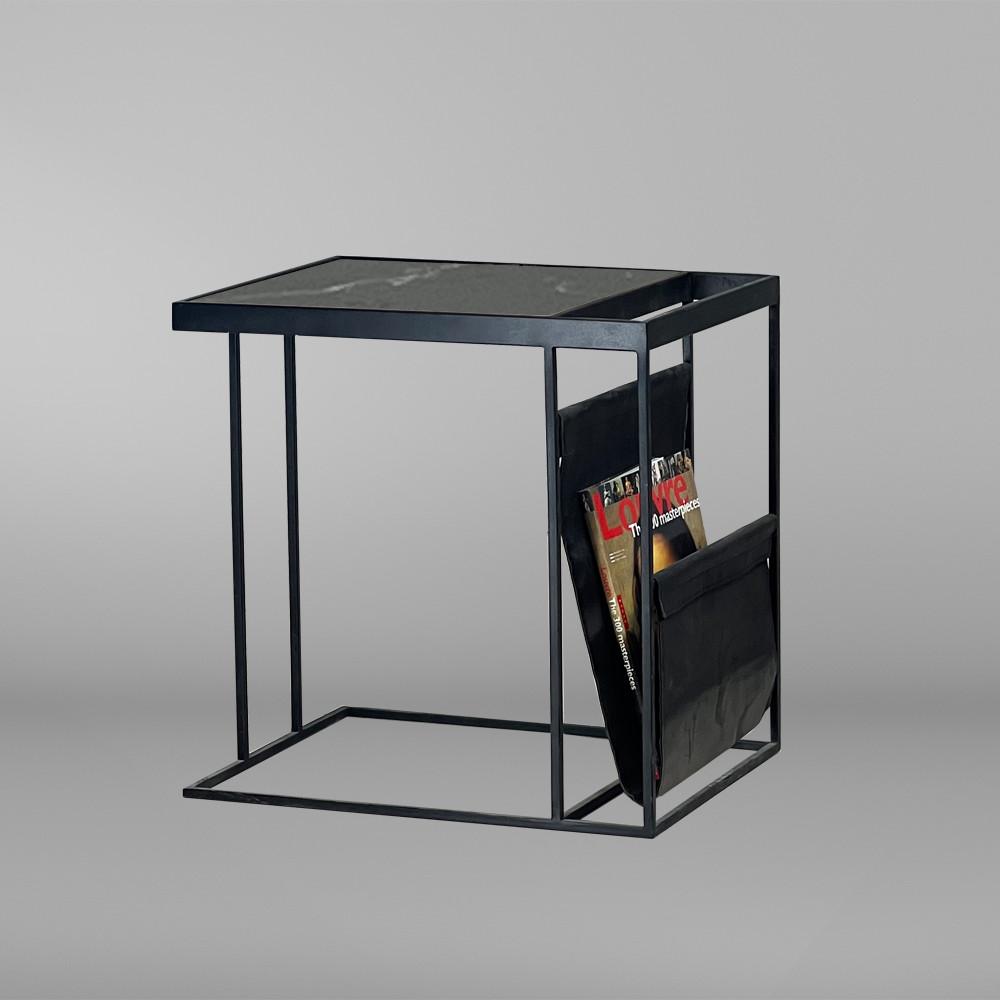 میز کنار مبلی مستطیل دیاکو پایه فلز مشکی صفحه سنگ مشکی