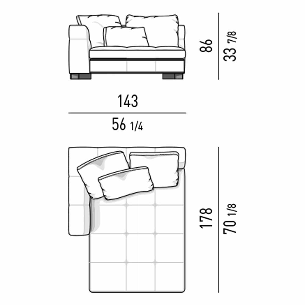 مبل کنج استراحت باز چپ 143×178 تولیکا مدل دیوانی
