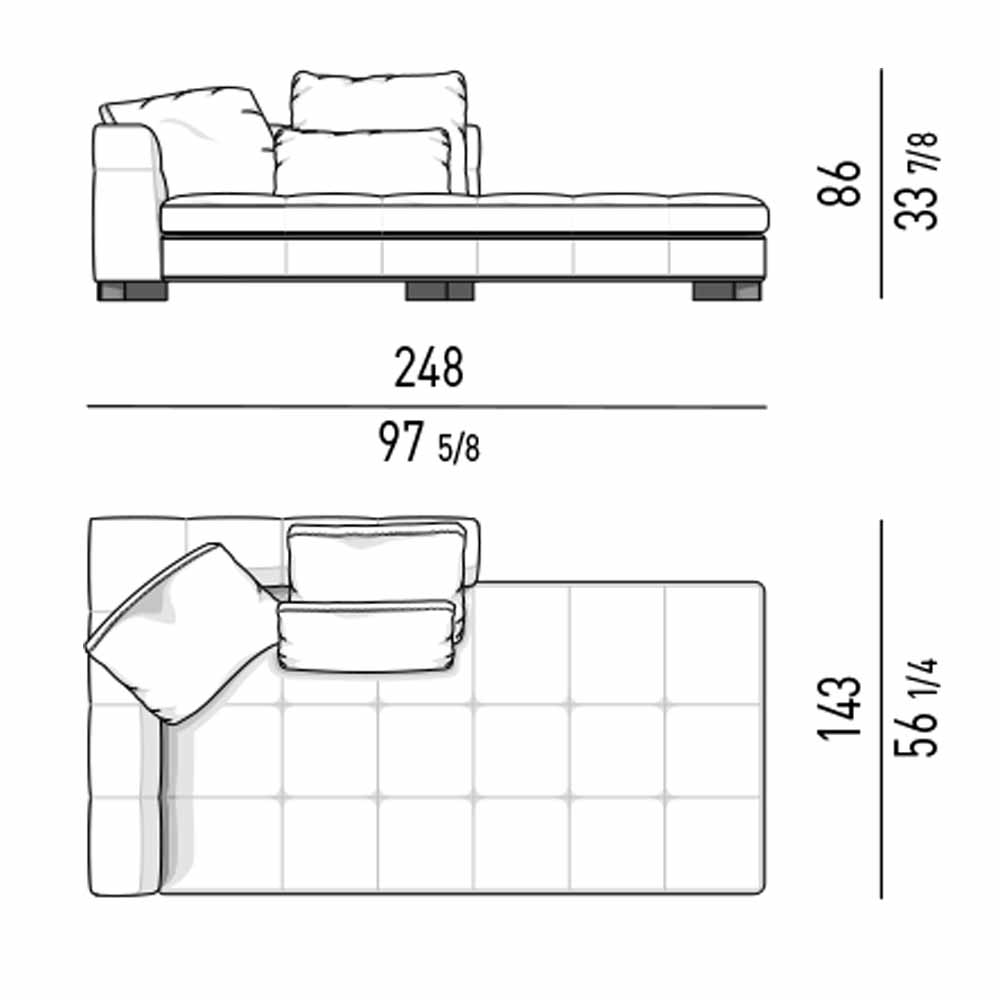 مبل کنج استراحت باز چپ 143×248 تولیکا مدل دیوانی