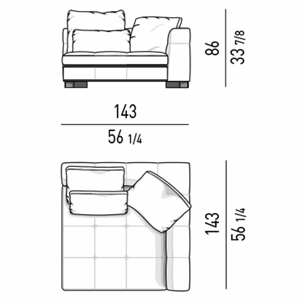 مبل کنج استراحت راست 143×143 تولیکا مدل دیوانی