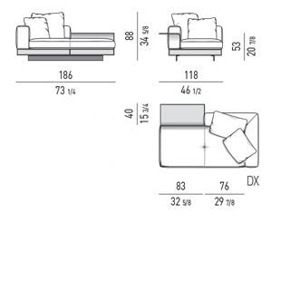 مبل کنج استراحت باز راست 186×118 تولیکا مدل کانری